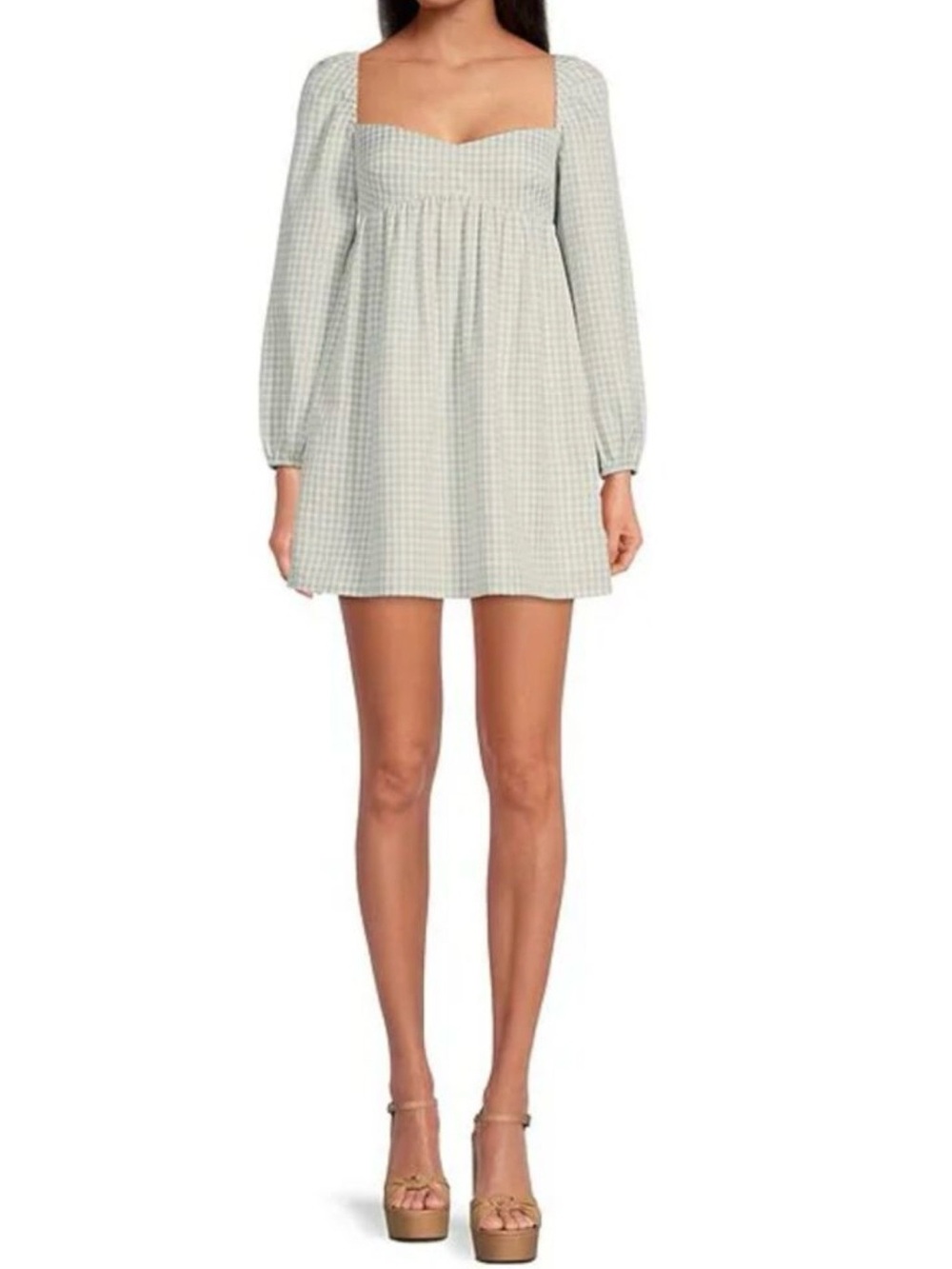 Gianni Bini Light Sage Gingham Square-Neck Mini Dress